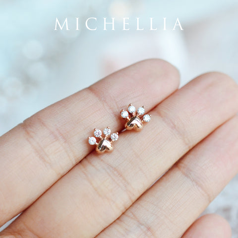 [Beans] Dog & Cat Paw Diamond Earrings Earrings michelliafinejewelry   