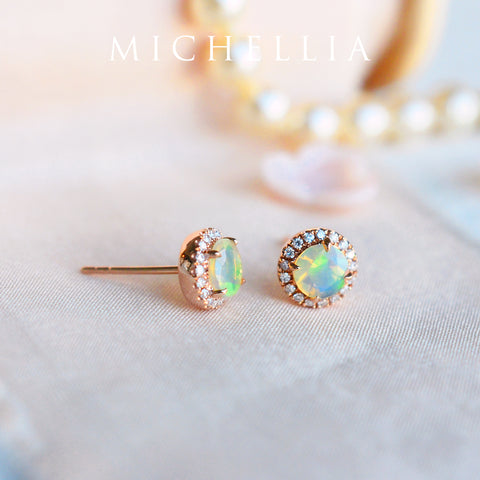 [Nova] Petite Halo Diamond Earrings in Opal Earrings michelliafinejewelry   