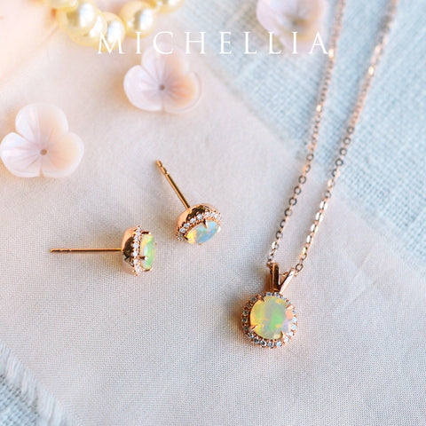 [Nova] Petite Halo Diamond Necklace in Opal Necklace michelliafinejewelry   