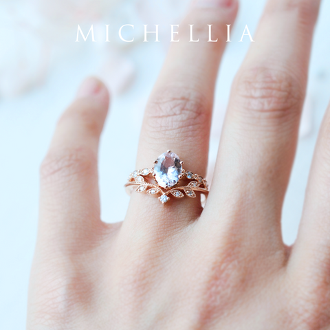 [Evelina] Vintage Classic Crown Oval Engagement Ring in Morganite Women's Ring michelliafinejewelry
