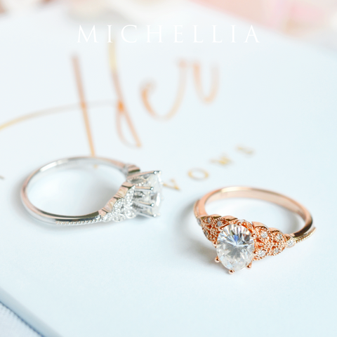 [Olivia] Classic Floral Oval Engagement Ring in Lab Emerald Women's Ring michelliafinejewelry   