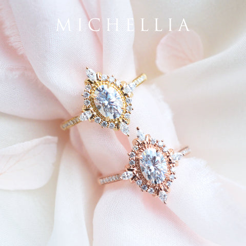 [Alessandra] Art Deco Oval Cut Engagement Ring in Diamond / Moissanite Women's Ring michelliafinejewelry   