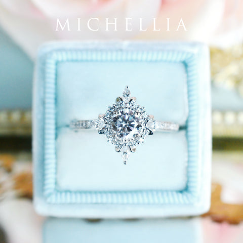 [Astrid] Art Deco Petite Engagement Ring in Diamond / Moissanite Women's Ring michelliafinejewelry   