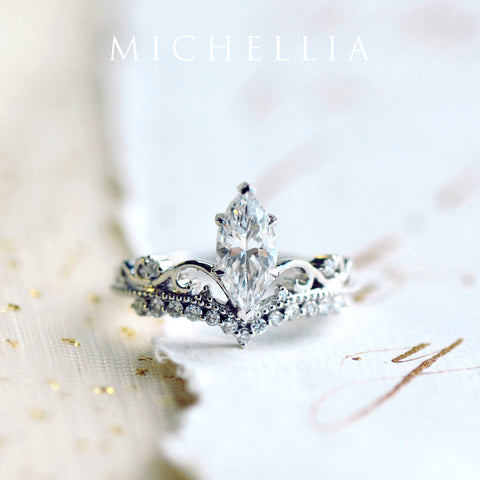 [Windsor] Vintage Crown Marquise Engagement Ring in Diamond / Moissanite Women's Ring michelliafinejewelry   