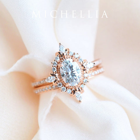 [Alessandra] Art Deco Oval Cut Engagement Ring in Diamond / Moissanite Women's Ring michelliafinejewelry   