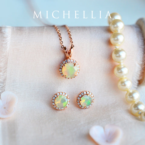 [Nova] Petite Halo Diamond Necklace in Opal Necklace michelliafinejewelry   