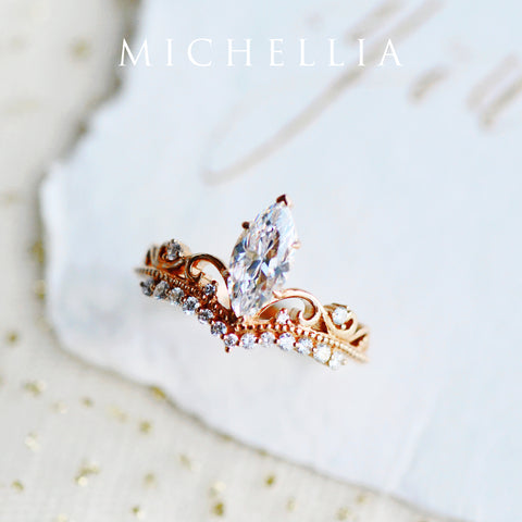 [Windsor] Vintage Crown Marquise Engagement Ring in Diamond / Moissanite Women's Ring michelliafinejewelry   