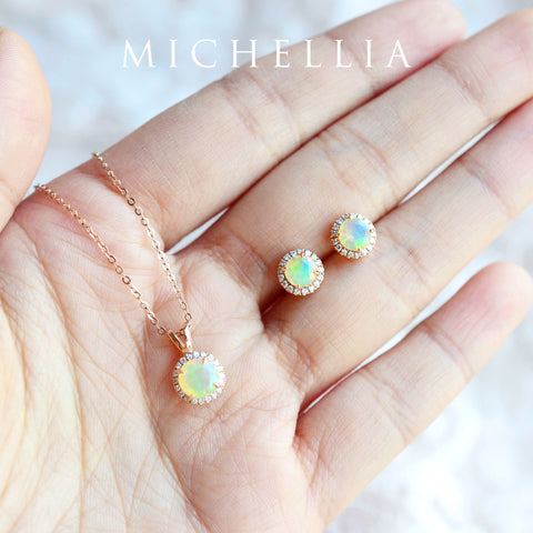 [Nova] Petite Halo Diamond Necklace in Opal Necklace michelliafinejewelry   