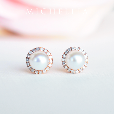 [Nova] Petite Halo Diamond Earrings in Akoya Pearl Earrings michelliafinejewelry   