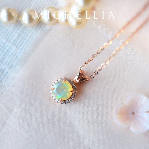 [Nova] Petite Halo Diamond Necklace in Opal Necklace michelliafinejewelry   