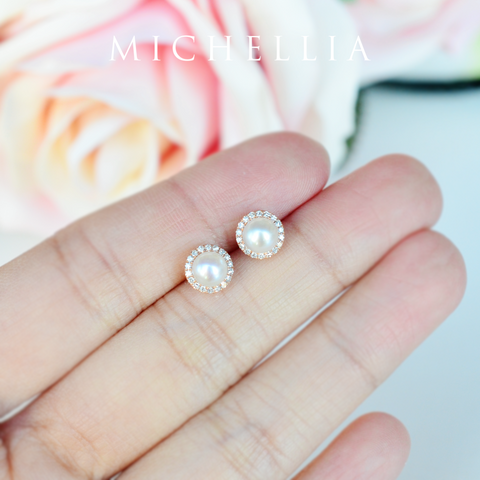 [Nova] Petite Halo Diamond Earrings in Akoya Pearl Earrings michelliafinejewelry   