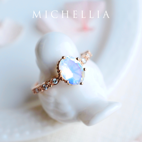 [Evelina] Vintage Classic Crown Oval Engagement Ring in Moonstone Women's Ring michelliafinejewelry