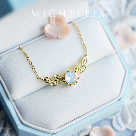 [Dahlia] Floral Leaf Necklace in Moonstone Necklace michelliafinejewelry   