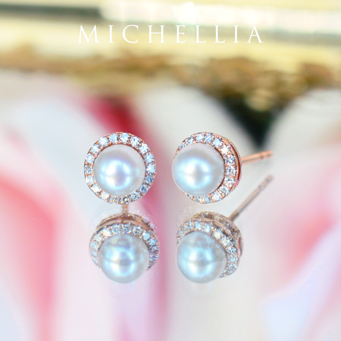[Nova] Petite Halo Diamond Earrings in Akoya Pearl Earrings michelliafinejewelry   