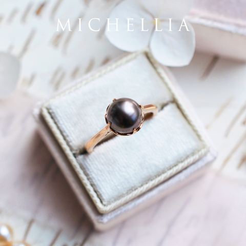 [Marguerite] Victorian Lace Solitaire Engagement Ring in Tahitian Pearl Women's Ring michelliafinejewelry   