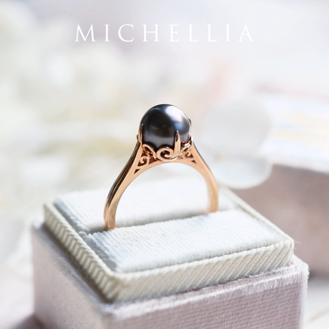 [Marguerite] Victorian Lace Solitaire Engagement Ring in Tahitian Pearl Women's Ring michelliafinejewelry   