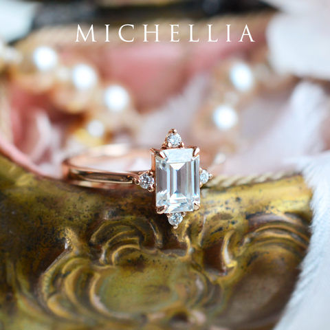 [Justine] Mid Century Emerald Cut Engagement Ring in Diamond / Moissanite Women's Ring michelliafinejewelry   