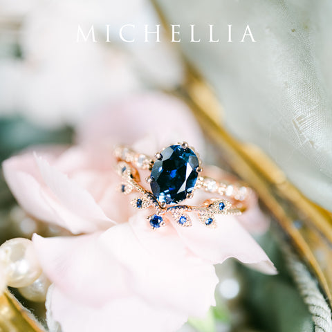 [Evelina] Vintage Classic Crown Oval Engagement Ring in Lab Blue Sapphire Women's Ring michelliafinejewelry