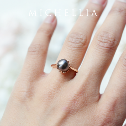[Marguerite] Victorian Lace Solitaire Engagement Ring in Tahitian Pearl Women's Ring michelliafinejewelry   