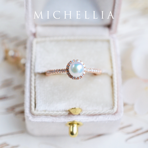 [Nova] Petite Halo Diamond Ring in Akoya Pearl Women's Ring michelliafinejewelry   