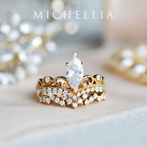[Windsor] Vintage Crown Marquise Engagement Ring in Diamond / Moissanite Women's Ring michelliafinejewelry   
