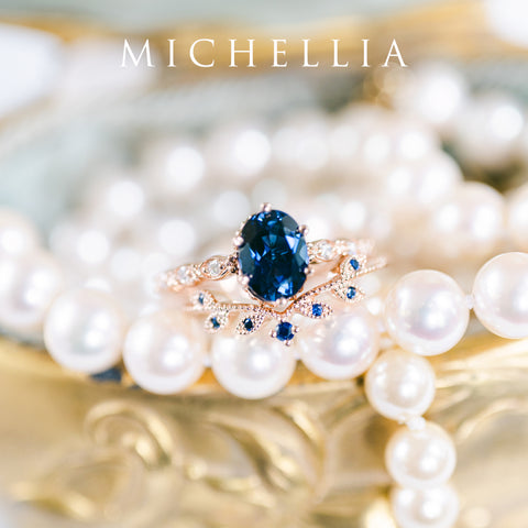 [Evelina] Vintage Classic Crown Oval Engagement Ring in Lab Blue Sapphire Women's Ring michelliafinejewelry