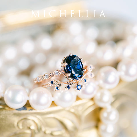 [Evelina] Vintage Classic Crown Oval Engagement Ring in Lab Blue Sapphire Women's Ring michelliafinejewelry