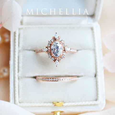 [Alessandra] Art Deco Oval Cut Engagement Ring in Diamond / Moissanite Women's Ring michelliafinejewelry   