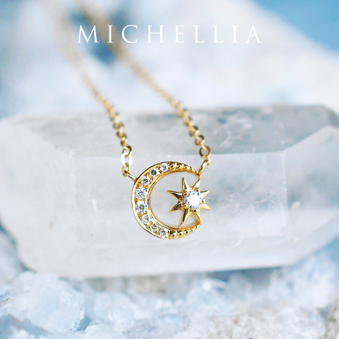 [Divina] Diamond Moon and Star Necklace Necklace michelliafinejewelry   