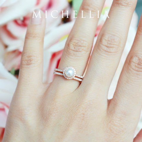 [Nova] Petite Halo Diamond Ring in Akoya Pearl Women's Ring michelliafinejewelry   