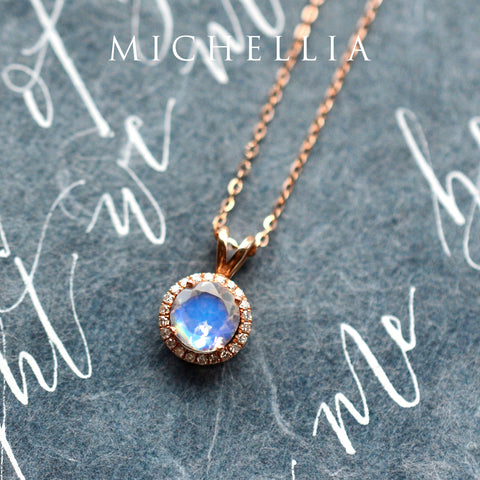 [Nova] Petite Halo Diamond Necklace in Moonstone Necklace michelliafinejewelry   