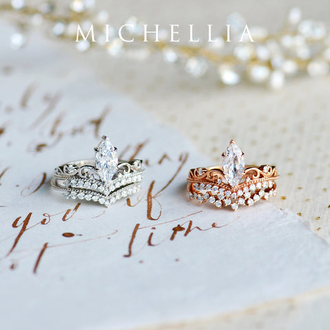 [Windsor] Vintage Crown Marquise Engagement Ring in Diamond / Moissanite Women's Ring michelliafinejewelry   