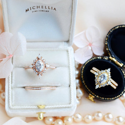 [Alessandra] Art Deco Oval Cut Engagement Ring in Diamond / Moissanite Women's Ring michelliafinejewelry   