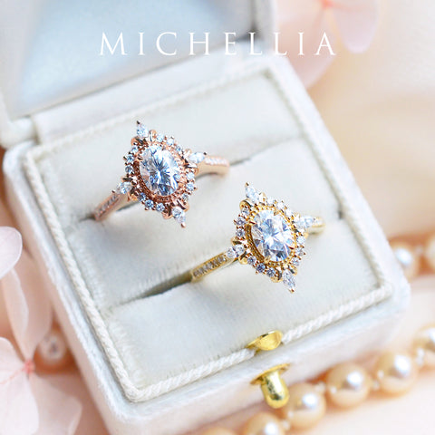 [Alessandra] Art Deco Oval Cut Engagement Ring in Diamond / Moissanite Women's Ring michelliafinejewelry   