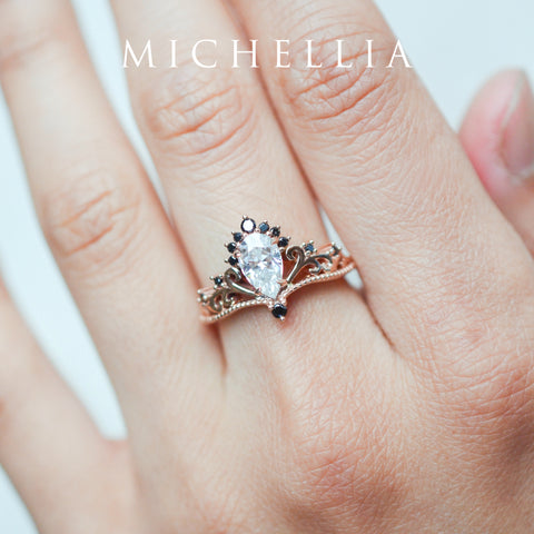 [Reinette] Empress Crown Pear Cut Ring in Morganite Women's Ring michelliafinejewelry   