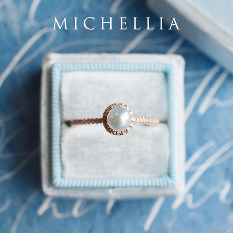 [Nova] Petite Halo Diamond Ring in Akoya Pearl Women's Ring michelliafinejewelry   