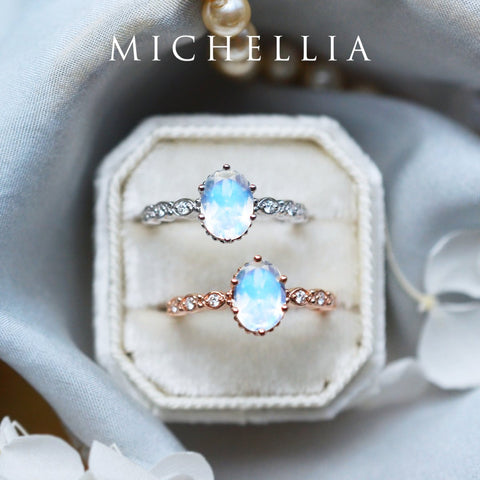 [Evelina] Vintage Classic Crown Oval Engagement Ring in Moonstone Women's Ring michelliafinejewelry