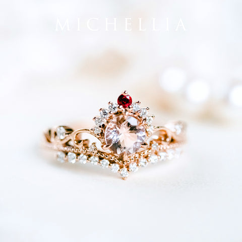 [Theia] Heirloom Crown Ring in Morganite Women's Ring michelliafinejewelry   