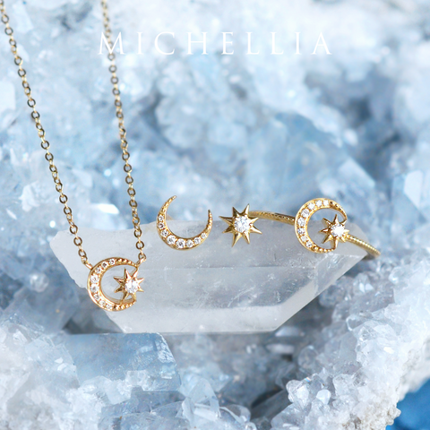 [Divina] Diamond Moon and Star Necklace Necklace michelliafinejewelry   