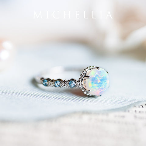 [Evelyn] Vintage Classic Crown Engagement Ring in Opal Women's Ring michelliafinejewelry
