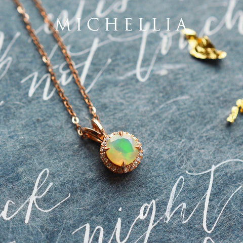 [Nova] Petite Halo Diamond Necklace in Opal Necklace michelliafinejewelry   