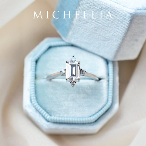 [Justine] Mid Century Emerald Cut Engagement Ring in Diamond / Moissanite Women's Ring michelliafinejewelry   