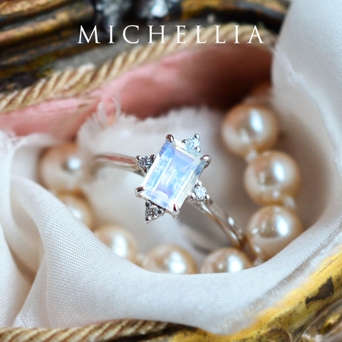 [Justine] Mid Century Emerald Cut Ring in Moonstone Women's Ring michelliafinejewelry   