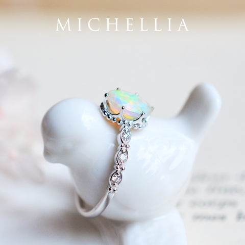 [Evelina] Vintage Classic Crown Oval Engagement Ring in Natural Australian Opal Women's Ring michelliafinejewelry