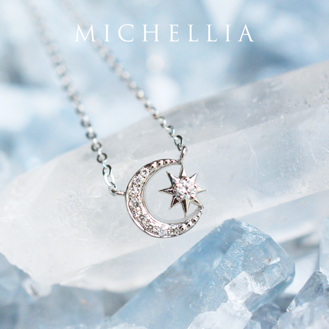 [Divina] Diamond Moon and Star Necklace Necklace michelliafinejewelry   