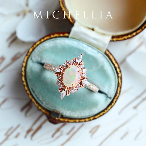 [Alessandra] Art Deco Oval Engagement Ring in Opal Women's Ring michelliafinejewelry   