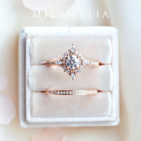 [Astrid] Art Deco Petite Engagement Ring in Diamond / Moissanite Women's Ring michelliafinejewelry   