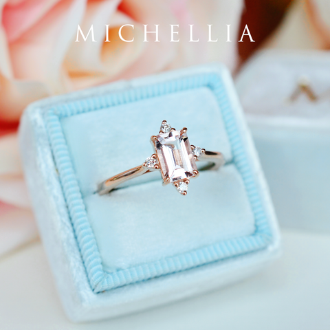 [Justine] Mid Century Emerald Cut Ring in Morganite Women's Ring michelliafinejewelry   