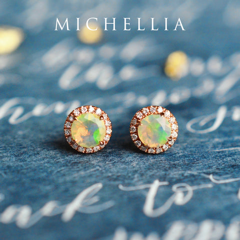 [Nova] Petite Halo Diamond Earrings in Opal Earrings michelliafinejewelry   