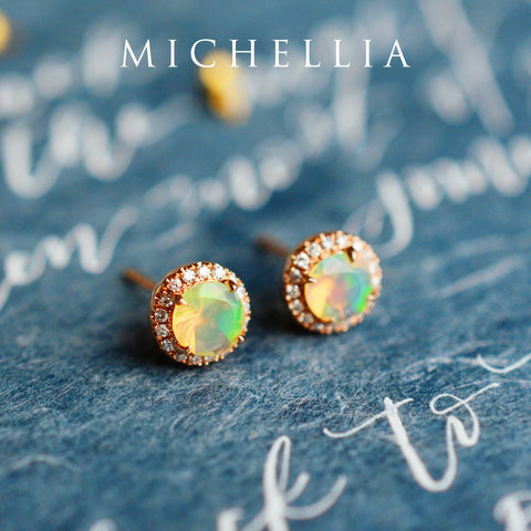[Nova] Petite Halo Diamond Earrings in Opal Earrings michelliafinejewelry   